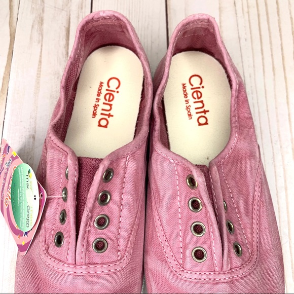 Cienta Kids Slip-On Canvas Sneaker ‘Distressed Pink’ Laceless Ecological Fabric - Picture 2 of 13